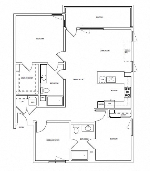 Floor plan for 3 beds, 2 baths, 1413 sqft